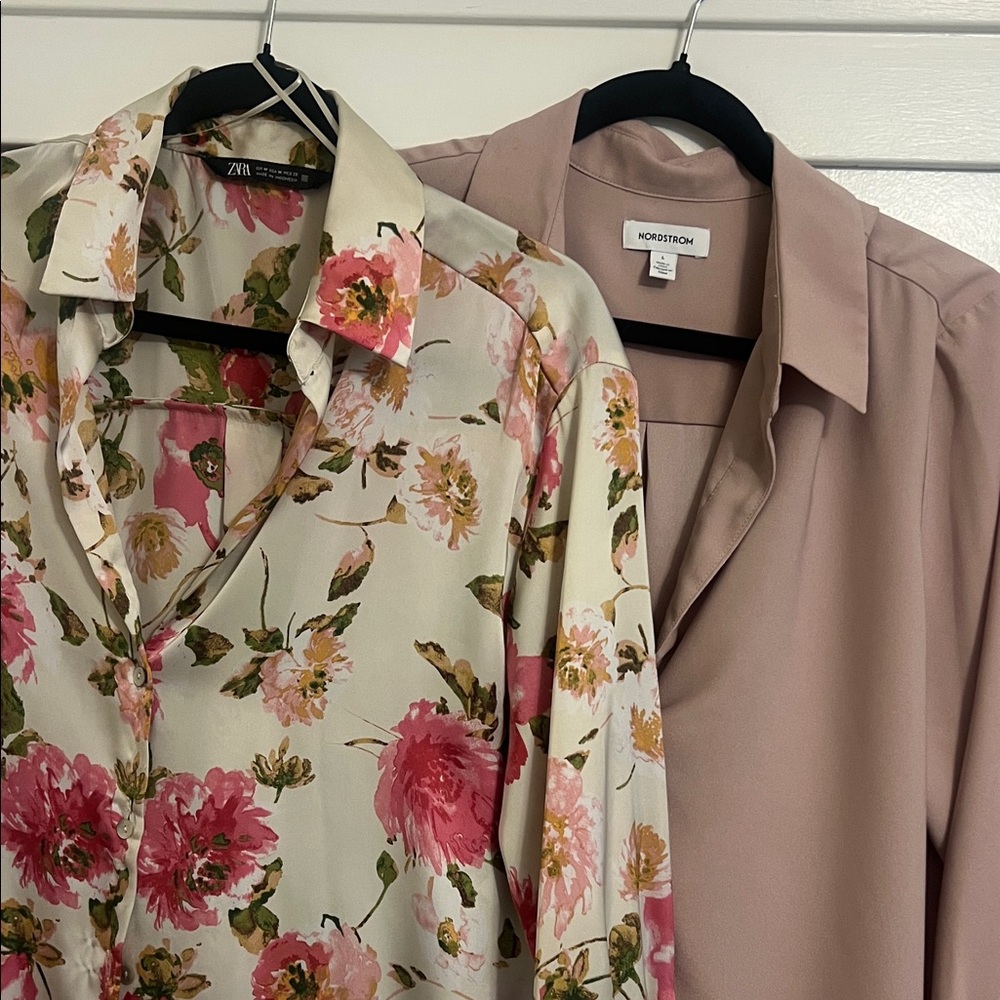 Zara Pink & Floral Button Down Shirts